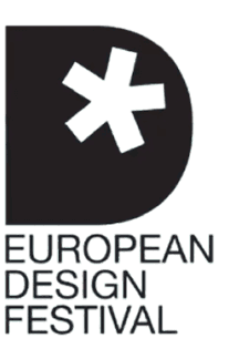 Logo of the European Design Festival, a D with a white asterisk