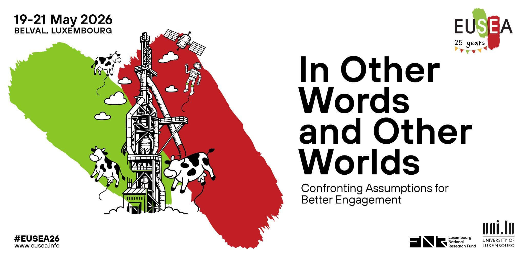 EUSEA 2026 conference banner In Other Words and Other Worlds with an illustrated Belval furnace