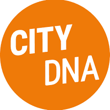 Logo of City DNA in white on an orange circle