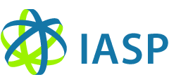 Logo of IASP with a blue and green orbital sphere emblem