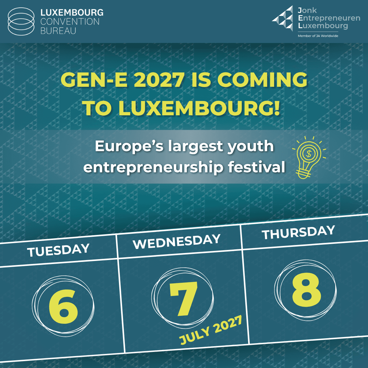 Announcement of Gen-E 2027 in Luxembourg, Europe’s largest youth entrepreneurship festival.